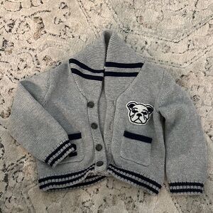 Janie and Jack “letterman” sweater/cardigan with Bulldog Patch